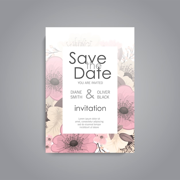 Tarjeta de invitación de boda suite con plantillas de flores.