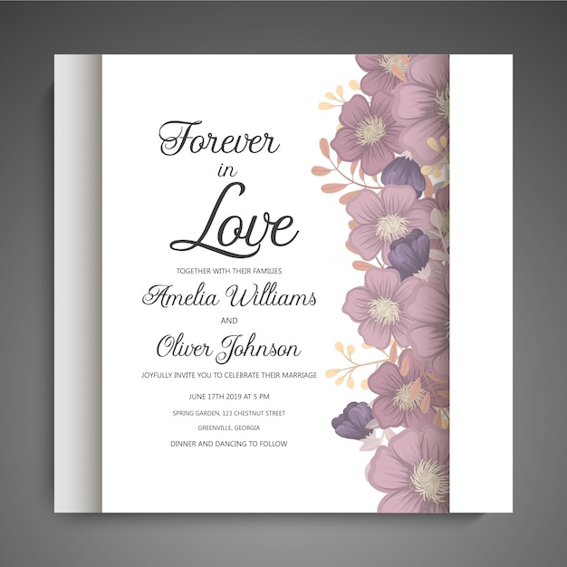 Tarjeta de invitación de boda suite con plantillas de flores.