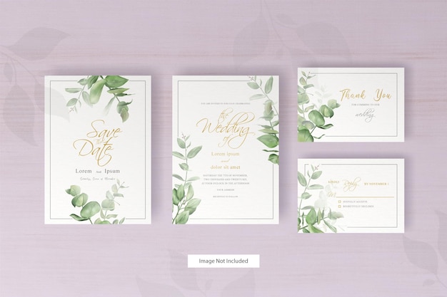 tarjeta de invitación de boda verde con arreglo de eucalipto