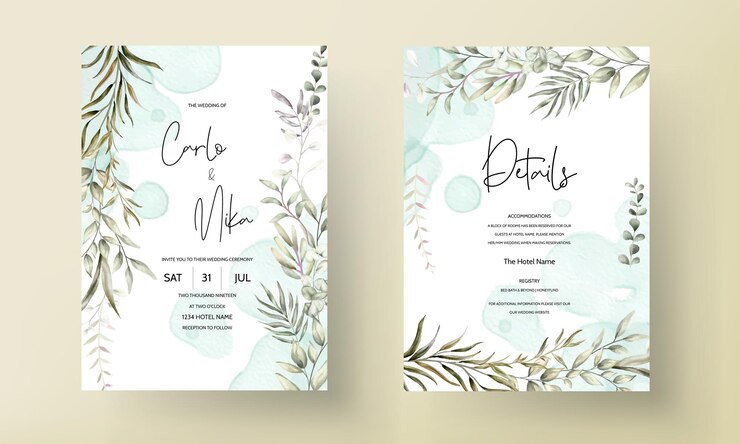 tarjeta de invitación de boda vintage con elegante dibujo floral a mano