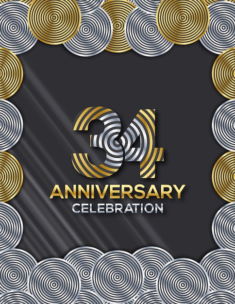 Vector tarjeta de invitación celebrando el 34 aniversario del diseño del círculo de lujo.