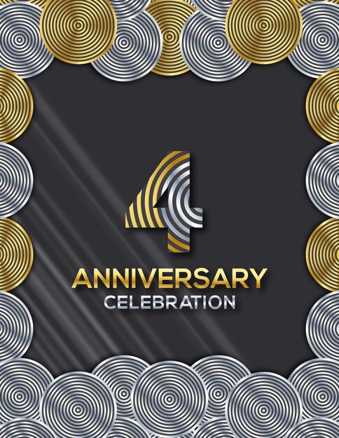 Vector tarjeta de invitación para celebrar el 4o aniversario del diseño del círculo de lujo