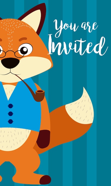 Tarjeta de invitación de dibujos animados fox para niños