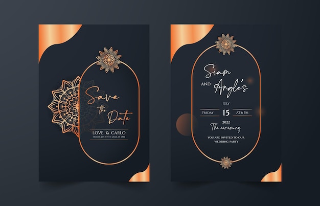 Tarjeta de invitación con diseño de mandala dorada