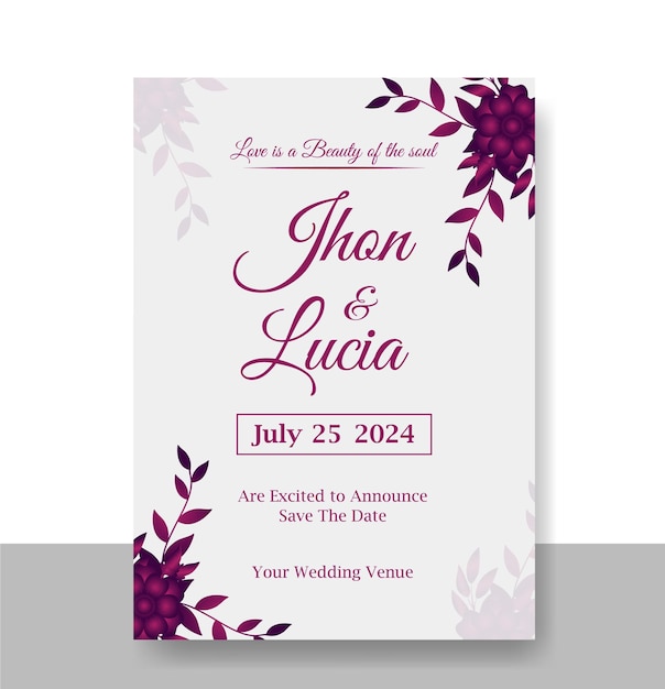 Tarjeta de invitación elegante de boda o plantilla de diseño de tarjeta de felicitación