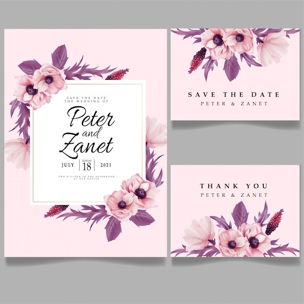 Tarjeta de invitación de eventos de bodas de belleza plantilla editable