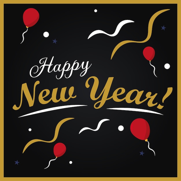 Tarjeta de invitación de feliz año nuevo negra Vector