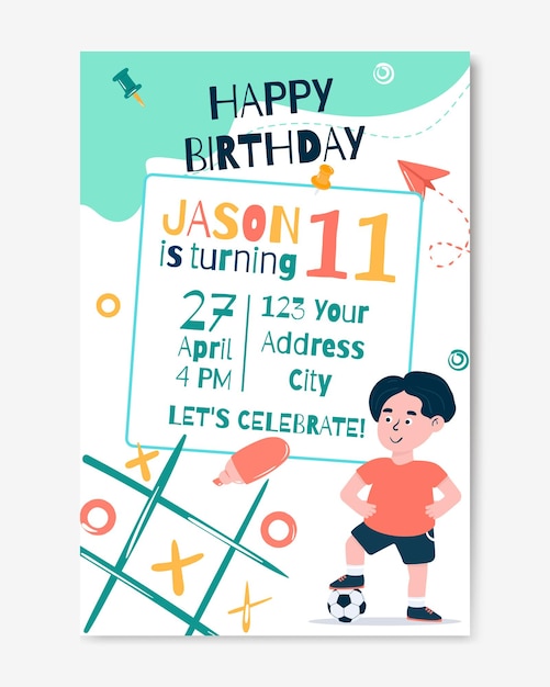 Tarjeta de invitación de feliz cumpleaños para un niño Ilustración vectorial