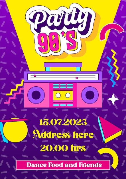 tarjeta de invitación de fiesta de los 90