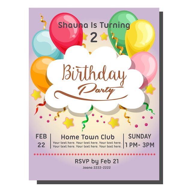 tarjeta de invitación de fiesta de cumpleaños con globo colorido