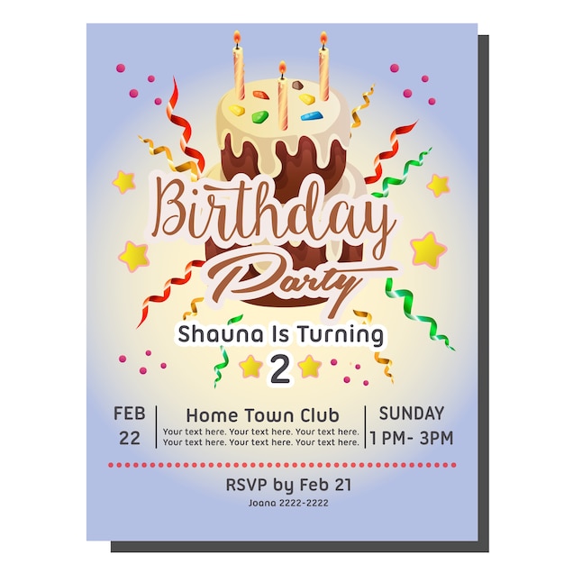 tarjeta de invitación de fiesta de cumpleaños con torre tarta