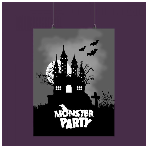 Tarjeta de invitación de fiesta de halloween con vector de fondo oscuro