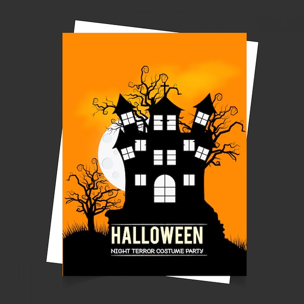 Tarjeta de invitación de fiesta de Halloween con vector de fondo oscuro