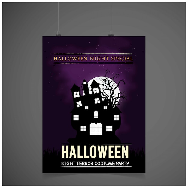 Tarjeta de invitación de fiesta de Halloween con vector de fondo oscuro