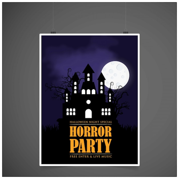 Tarjeta de invitación de fiesta de Halloween con vector de fondo oscuro