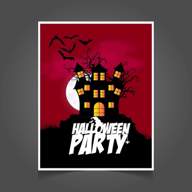Tarjeta de invitación de fiesta de Halloween con vector de fondo oscuro