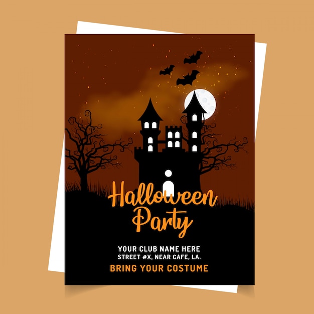 Tarjeta de invitación de fiesta de Halloween con vector de fondo oscuro