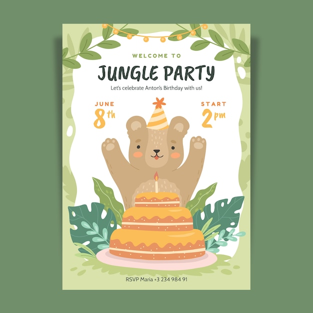 Vector tarjeta de invitación a la fiesta de la jungla