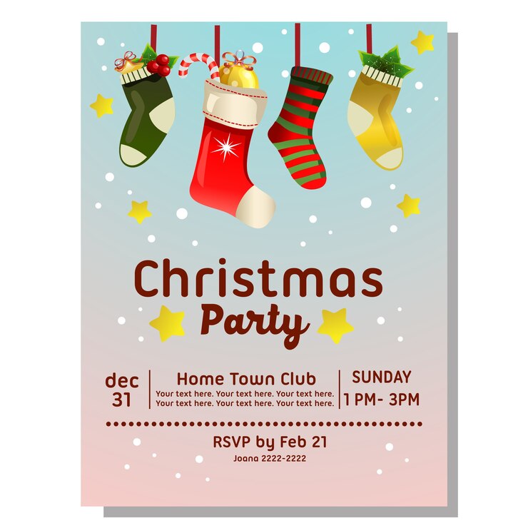 Tarjeta de invitación fiesta de navidad con calcetines.