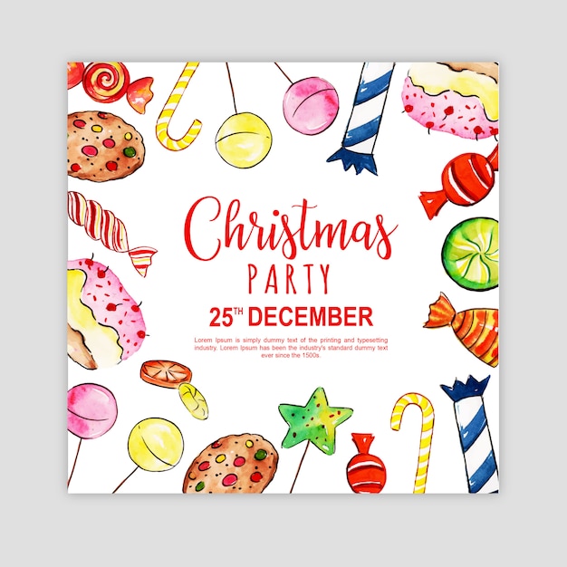 Tarjeta de invitación fiesta de Navidad feliz acuarela