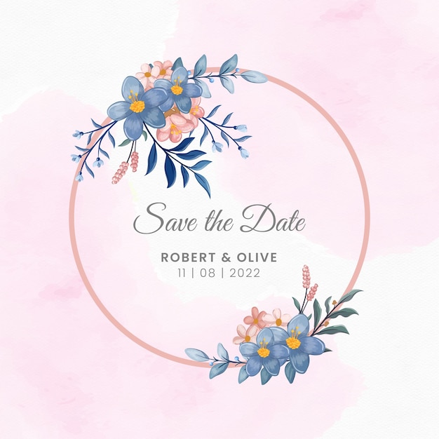 Tarjeta de invitación de flor de acuarela dibujada a mano