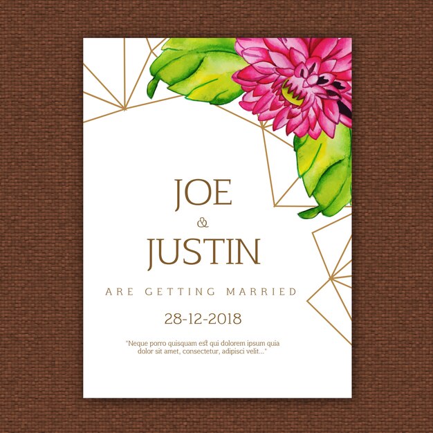 Tarjeta de invitación floral acuarela de la boda