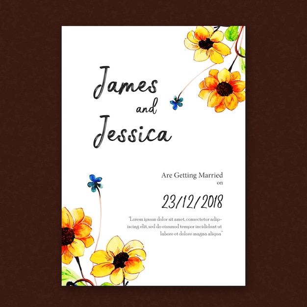 Tarjeta de invitación floral acuarela de la boda