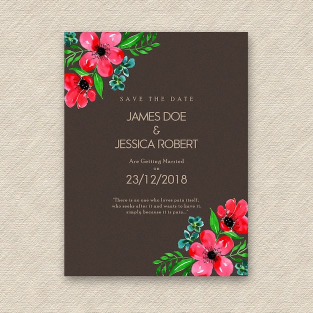 Tarjeta de invitación floral acuarela de la boda