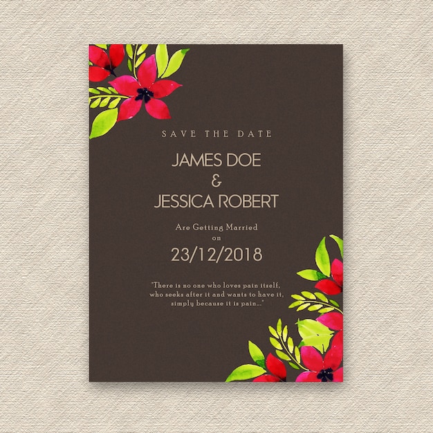 Tarjeta de invitación floral acuarela de la boda