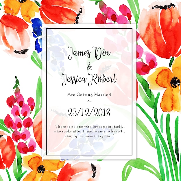 Tarjeta de invitación floral acuarela de la boda