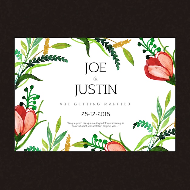 Tarjeta de invitación floral acuarela de la boda