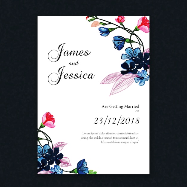 Tarjeta de invitación floral acuarela de la boda