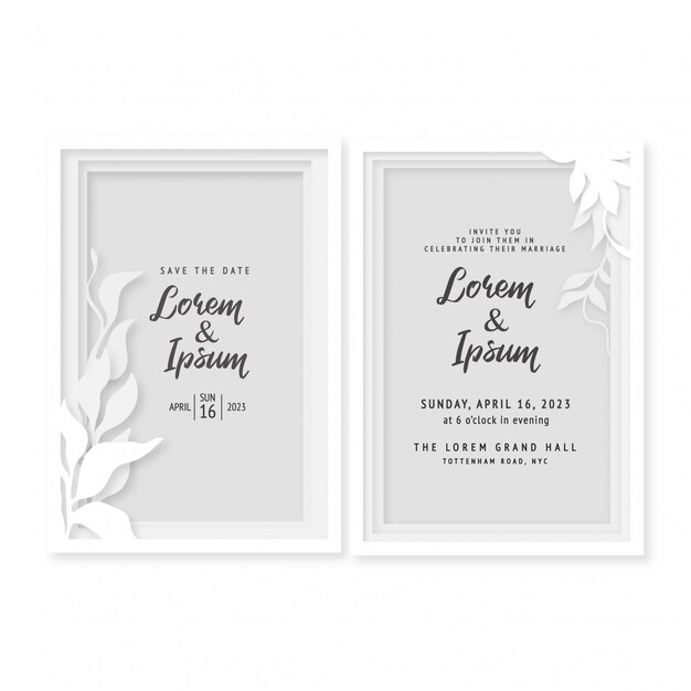 Tarjeta de invitación floral de boda Plantilla decorativa de corte de papel en acuarela