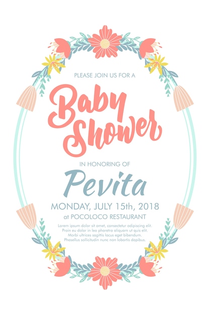 Tarjeta de invitación floral de ducha de bebé