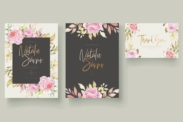 Vector tarjeta de invitación floral y hojas de acuarela suave