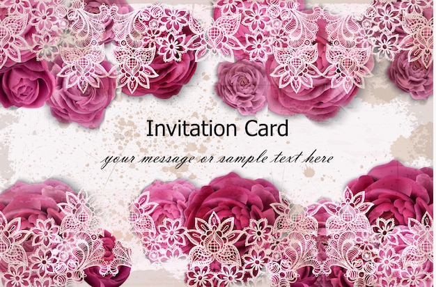 Tarjeta de invitación con flores color de rosa