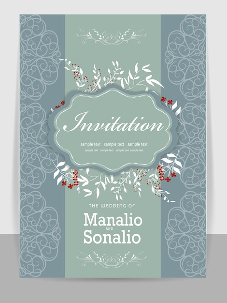 Vector tarjeta de invitación con fondo de acuarela. dibujo floral floreciente hermoso de la mano invitación de boda.