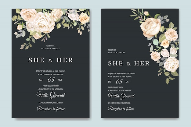 Tarjeta de invitación con hermosa plantilla floral