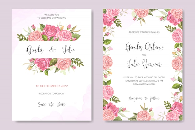 Tarjeta de invitación con hermosas flores y hojas