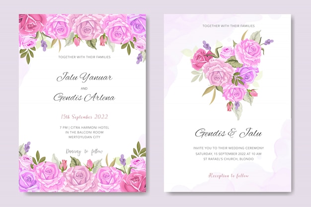 Tarjeta de invitación con hermosas flores y hojas