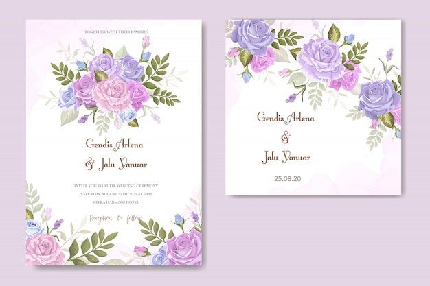 Vector tarjeta de invitación con hermosas flores y hojas