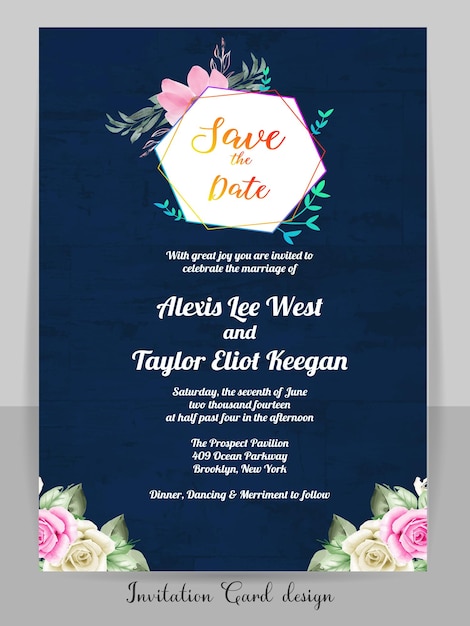 Tarjeta de invitación con un hermoso fondo floral de acuarela. hermoso dibujo a mano invitación de boda.