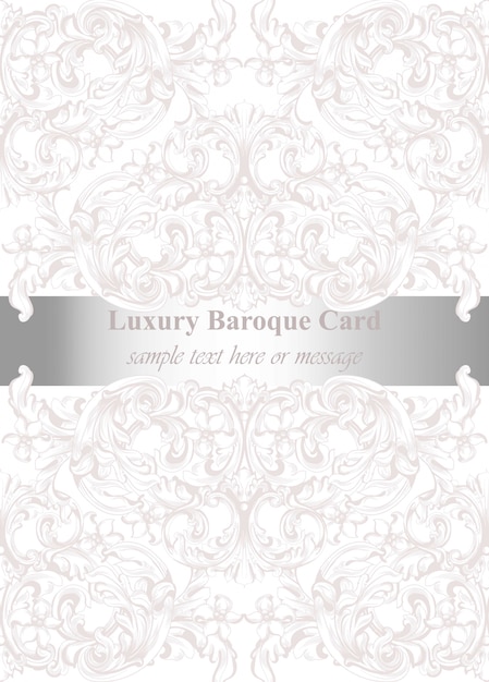 Tarjeta de invitación de lujo Vector. Ornamento real del patrón victoriano. Fondos ricos rococó