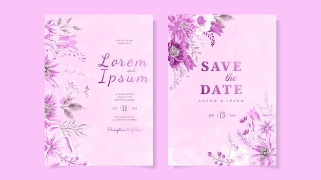 Tarjeta de invitación de matrimonio flores lindas plantilla de vector floral de boda