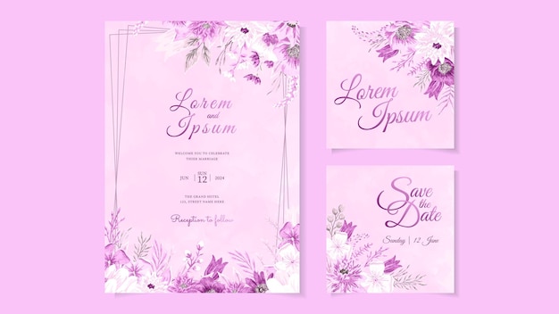 Vector tarjeta de invitación de matrimonio flores lindas plantilla de vector floral de boda