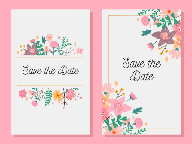 Tarjeta de invitación de matrimonio con letrero personalizado y marco de flores