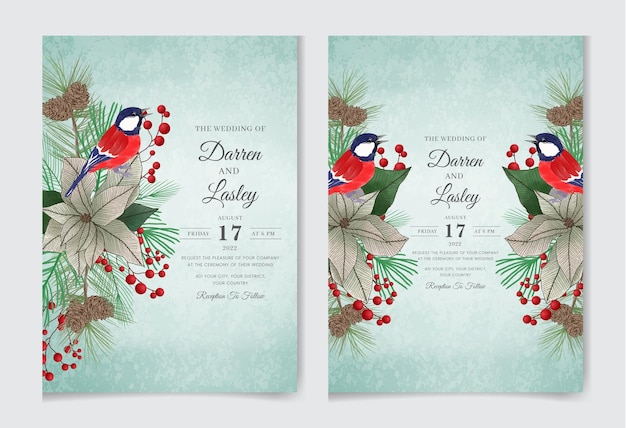 Tarjeta de invitación de navidad floral acuarela