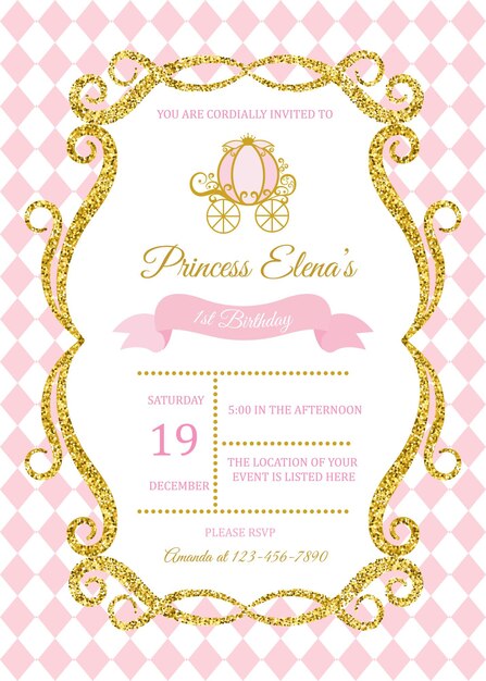 Vector tarjeta de invitación para la primera fiesta de cumpleaños de la niña. plantilla para invitación de baby shower. un año