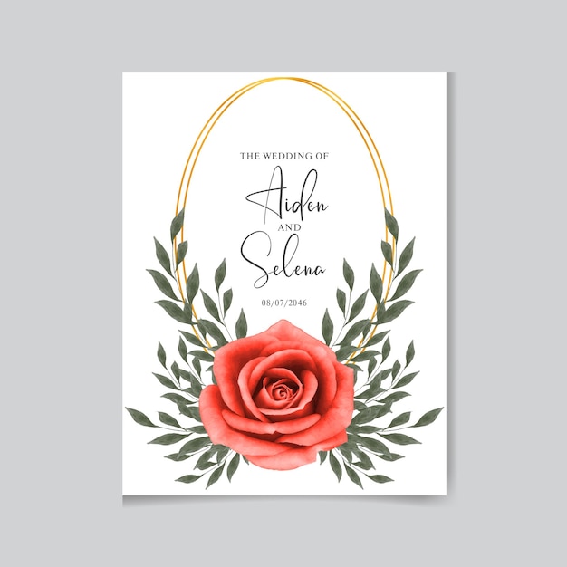 Tarjeta de invitación de rosas rojas florales dibujadas a mano