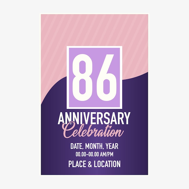 Tarjeta de invitación de vector de aniversario de 86 años. Plantilla de invitación para diseño de impresión.